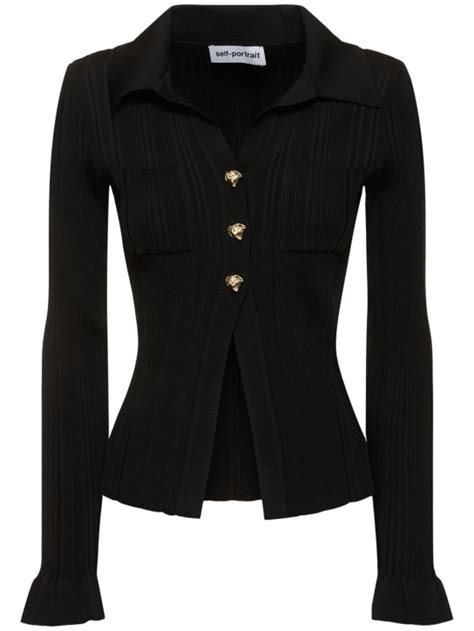 Ribbed viscose knit top w/ buttons - Self-portrait - Women | Luisaviaroma