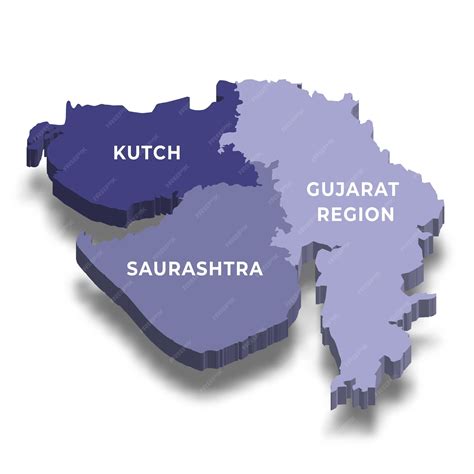 Premium Vector | Gujarat 3d map with region wise