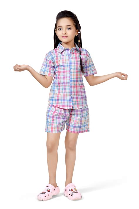 Buy Pastel Color Checks Printed Girls Cotton Co-Ord Set Online – Club96