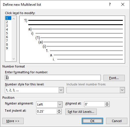 Image result for Multi-Level Set in Word