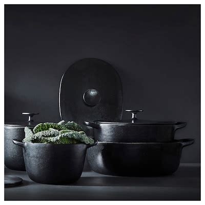VARDAGEN pot with lid, enamelled cast iron matt/black, 5 l (5.3 qt) - IKEA