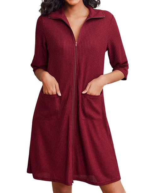 Ekouaer Zipper Robes for Women Waffle Knit Bathrobes Short Lightweight ...