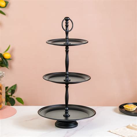 Matte Black 3 Tiered Cake Stand Online - Premium Cake Stand | Nestasia