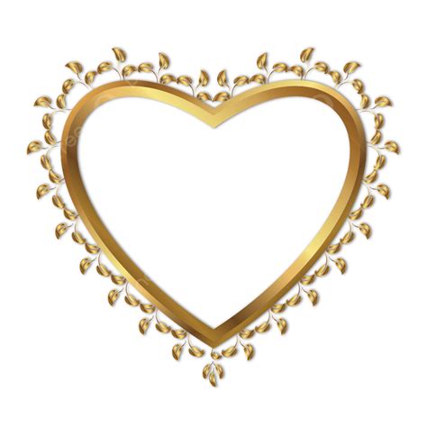 Heart Shape Border Vector Art PNG, Gold Heart Shape Frame With Leaves ...