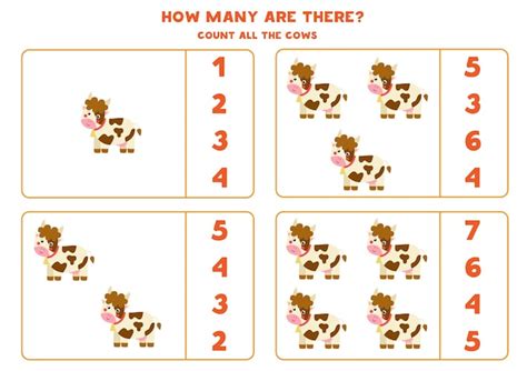 Count all farm cows and circle the correct answers. math game for kids ...