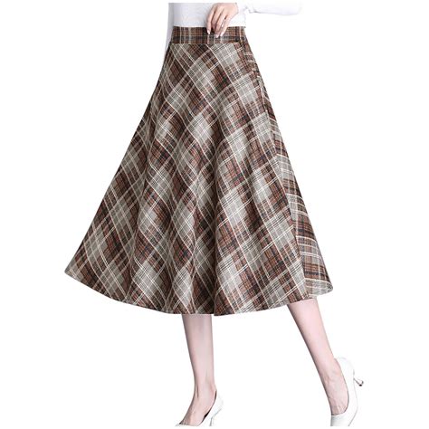 Cmfcve Women's Plaid Skirt High-Waisted Vintage Fleece Commuter Skirt ...