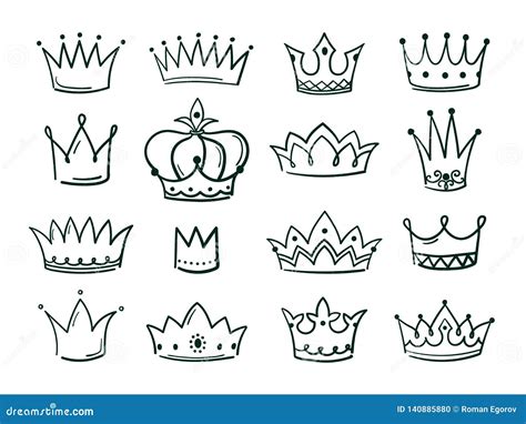 Hand Drawn Crown. Sketch Crowns Queen Coronet Simple Elegant Black ...
