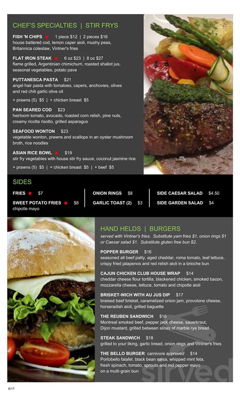 Vintner's Grill menus in Kelowna, British Columbia, Canada