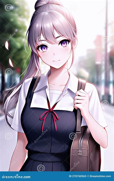 Schoolgirl Going To School And Walking At Street In Anime And Manga ...