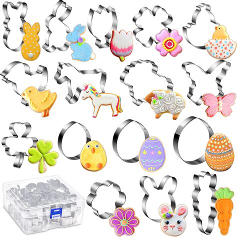 Amazon.com: Easter Bunny Cookie Cutters Set, 18 Pcs Egg Cookie Cutters ...