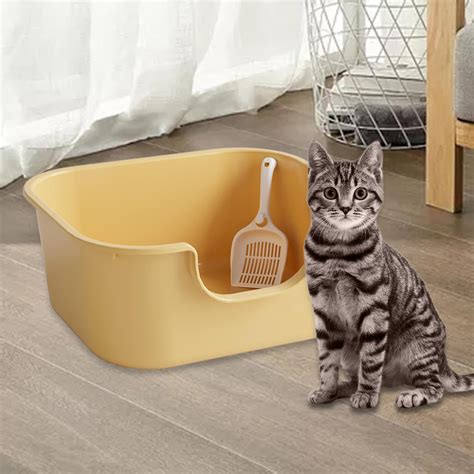 Cat Litter Basin Cat with High Side Splashproof Kitty Litter Pans Open ...