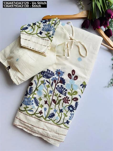 TRENDBUY Floral Embroidered Cotton Saree for Women – TREND BUY