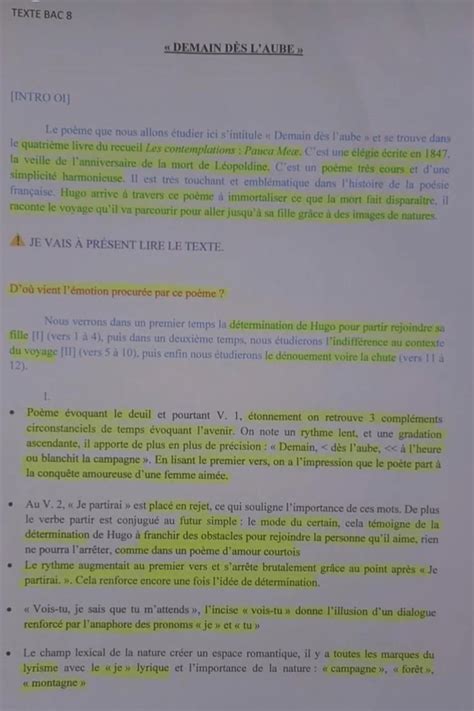 Analyse et Questions Réponses Demain Dès l'Aube Victor Hugo PDF ...