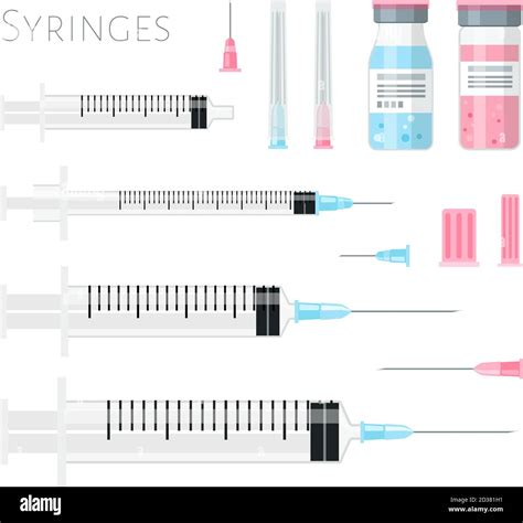 Syringes needles bottles. Treatment and medicine syringe illustration ...