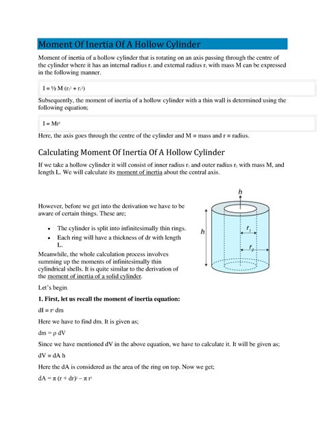 Moment Of Inertia Of A Hollow Cylinder - I = ½ M (r 22 + r 12 ...