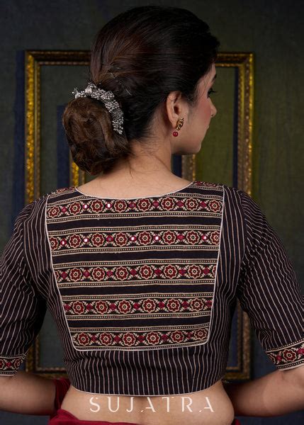 Elegant Embroidered Ajrakh Blouse – Sujatra