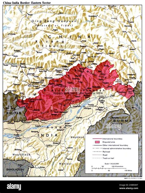 Map of China India Eastern border ca. 1988 Stock Photo - Alamy