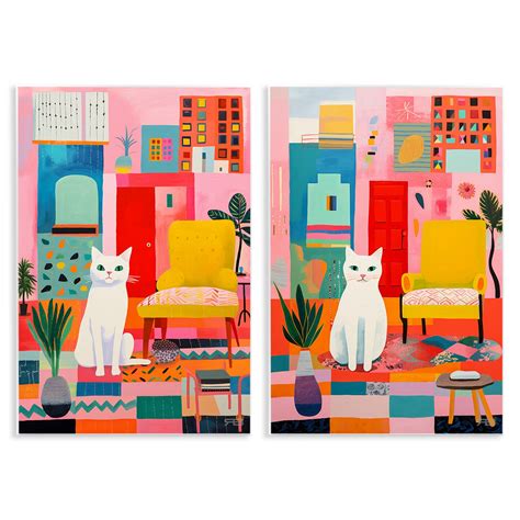 Stupell Industries Bright Room Sitting Cat 2 pc Wall Plaque Art Set ...