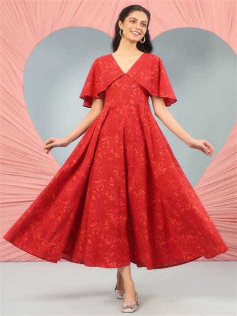 Buy Women's Flared Printed Dress With Cape Sleeves Online in India | Anayna