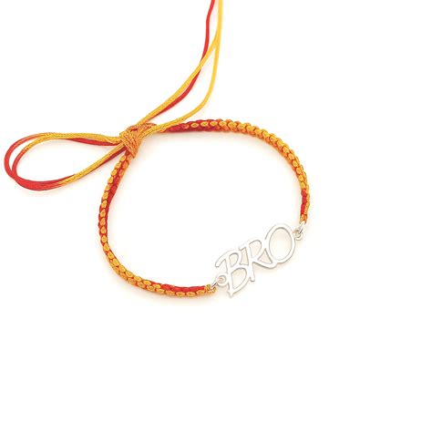 Customized Sterling Silver BRO Rakhi – Red-Yellow Thread | Jeluxa Exclusive