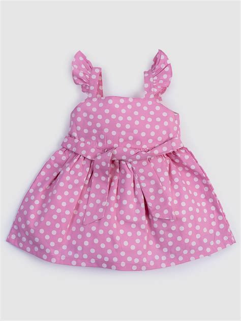Mee Mee Pink Cotton Frock for Girls – Polka Dot Design with Bow & Ruff ...