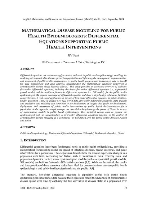 MATHEMATICAL DISEASE MODELING FOR PUBLIC HEALTH EPIDEMIOLOGISTS: DIFFERENTIAL EQUATIONS ...