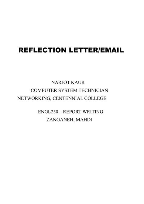 Image result for Reflection Letter Example