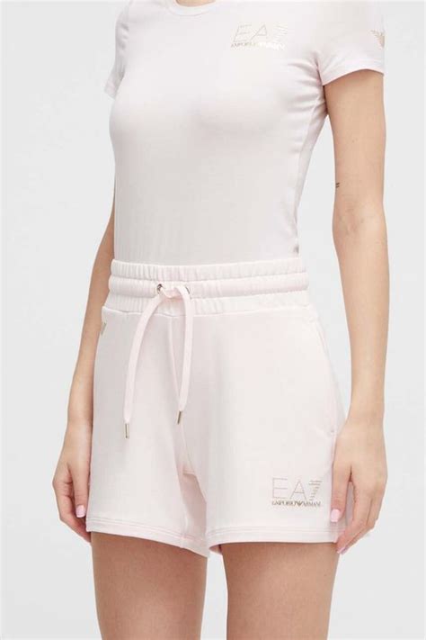 EA7 Emporio Armani szorty damskie kolor różowy z aplikacją high waist ...