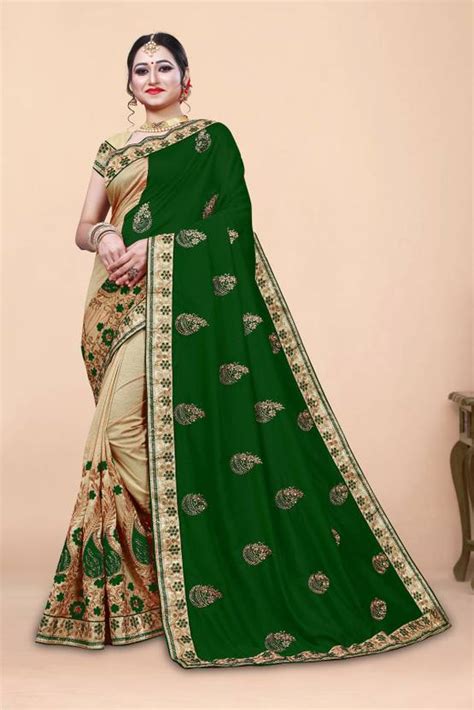 Buy Krishna R fashion Woven Bollywood Cotton Silk Green Sarees Online ...
