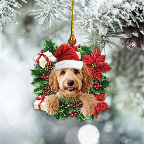 Goldendoodle Dog Christmas Wreath Ornament, Goldendoodle Dog Christmas ...