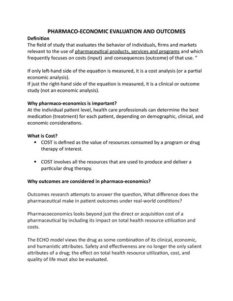 Pharmacoeconomics basics - PHARMACO-ECONOMIC EVALUATION AND OUTCOMES ...