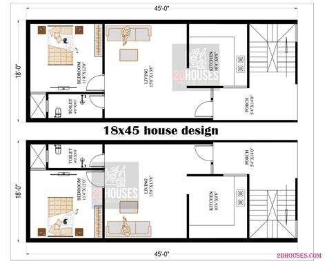 Modern South Facing 18x45 House Plan: 1-Bedroom Design - 2DHouses ...