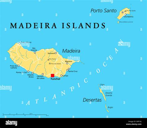 Madeira Islands Political Map with Madeira, Porto Santo and Desertas ...