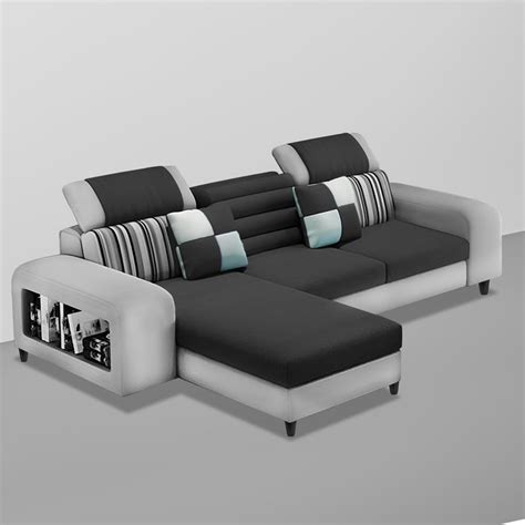 Samra LHS 4 Seater L Shape Sofa Set with 4 Puffy for Living Room (Blac