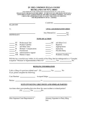 Image result for Case Designation Sheet Example