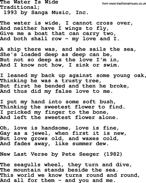 Pete Seeger song - The Water Is Wide lyrics