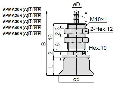 Vacuum Pad, Standard Small Type, VPMA, Barb Fitting Type | PISCO ...