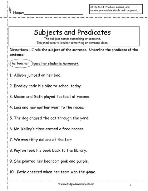 Simple Subject Predicate Worksheets Subject And Predicate Wo