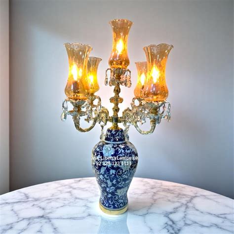 Royal Blue Pottery Irani Lala Table Lamp with 5 Glass Chimneys (Single ...