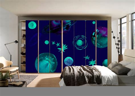 Green Planets In Space Self Adhesive Sticker For Wardrobe – Myindianthings