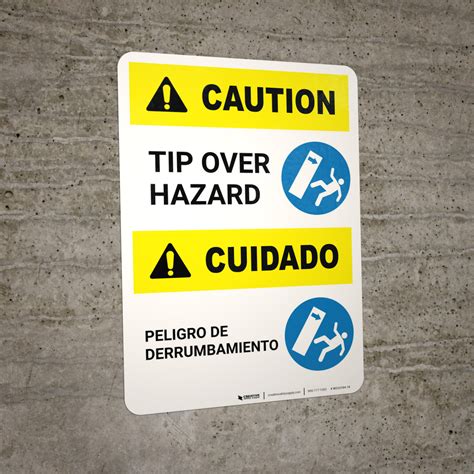 Caution: Tip Over Hazard Bilingual Spanish - Portrait Wall Sign