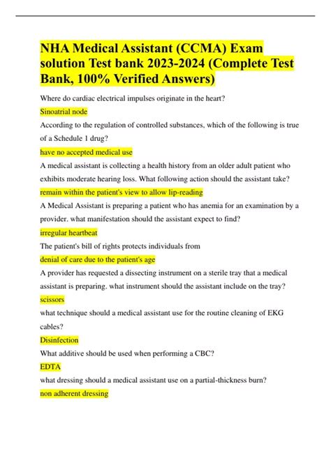 NHA Medical Assistant (CCMA) Exam solution Test bank (Complete Test ...