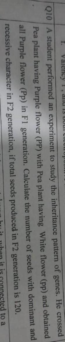 A student performed an experiment to study the inheritance pattern of ...