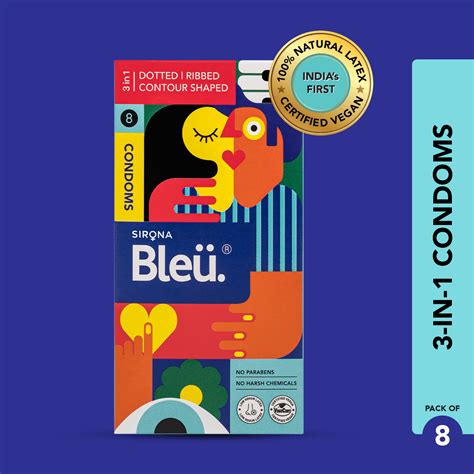 Buy Bleu 3-in-1 Vegan Condoms | Pack of 8 – Sirona Hygiene Private Limited