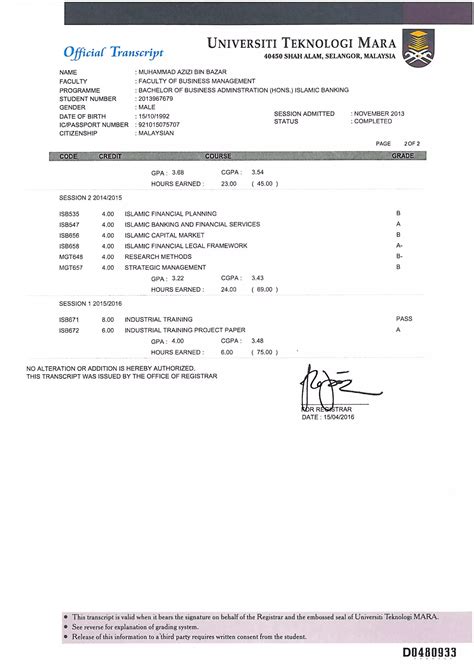 Image result for Official University Transcript
