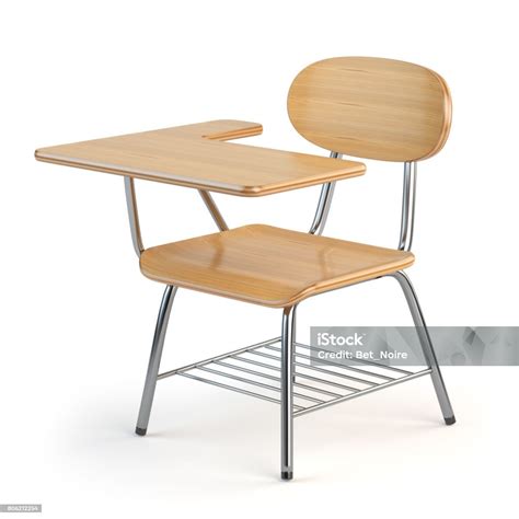 Wooden School Desk And Chair Isolated On White Stock Photo - Download ...