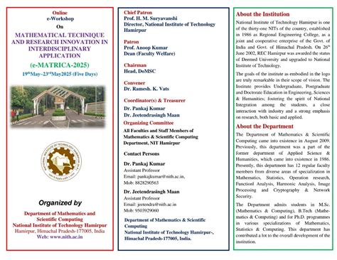 Workshops/Conferences in Mathematics – P Kalika