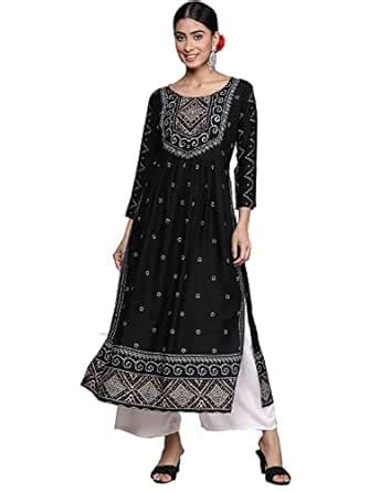 Buy ishin Women's Viscose Rayon Ethnic Motifs Black Beads and Stones A ...