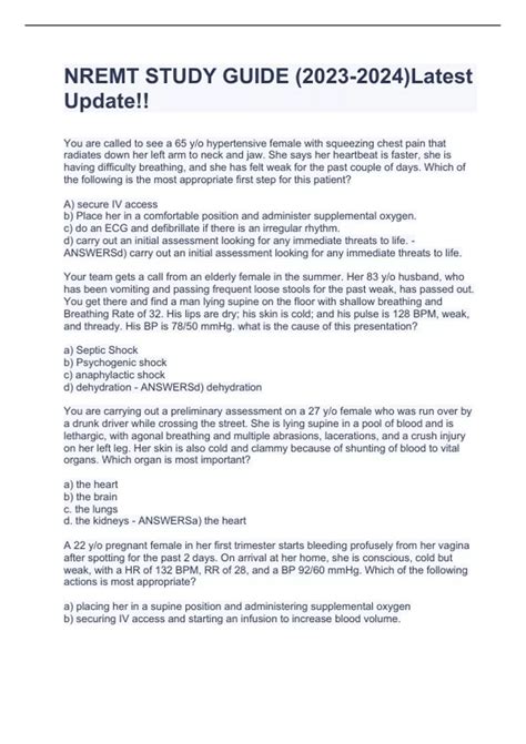 NREMT STUDY GUIDE ()Latest Update!! - NREMT - Stuvia US