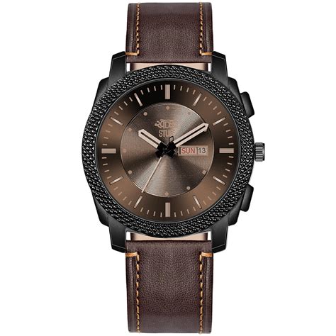 SWADESI STUFF Brown Dial Day and Date Premium Leather Strap Stylish ...